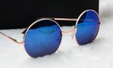 Óculos Estilo John Lennon Azul Armação Dourada